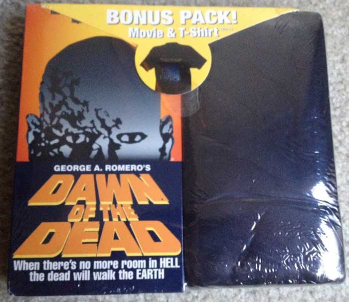 DAWN OF THE DEAD USA VIDEO TREASURES VHS AND BONUS T-SHIRT
