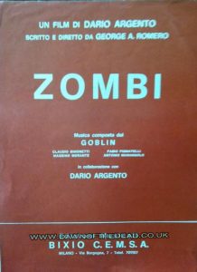 DAWN OF THE DEAD ITALIAN GOBLIN ZOMBI SHEET MUSIC