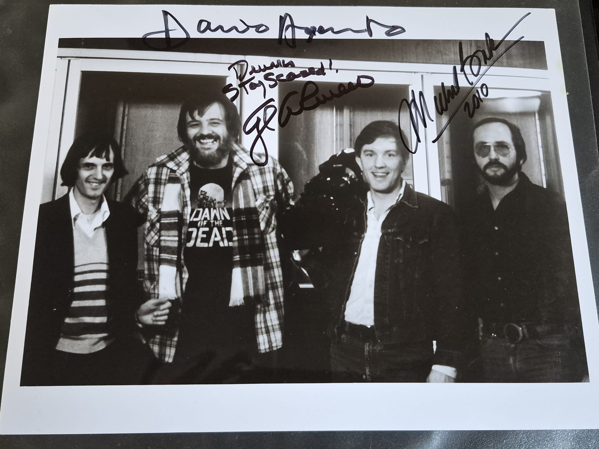 Featured image for “**Dawn of the Dead (1978) – Original Katherine Kolbert Behind-the-Scenes Still – Signed by Romero, Argento & Gornick**”