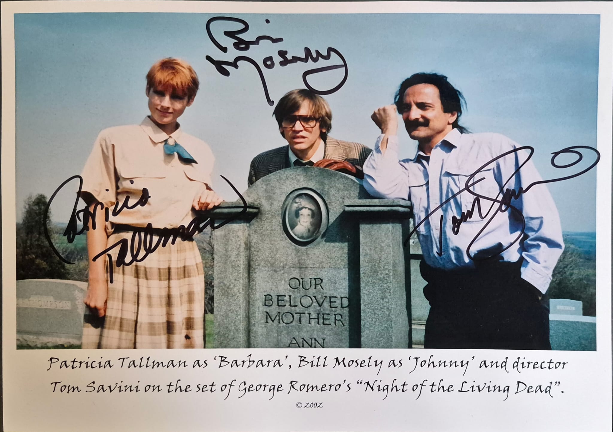 Featured image for “**Night of the Living Dead (1990) – Tom Savini, Patricia Tallman & Bill Moseley Triple-Signed 8×10 Behind-the-Scenes Photograph**”