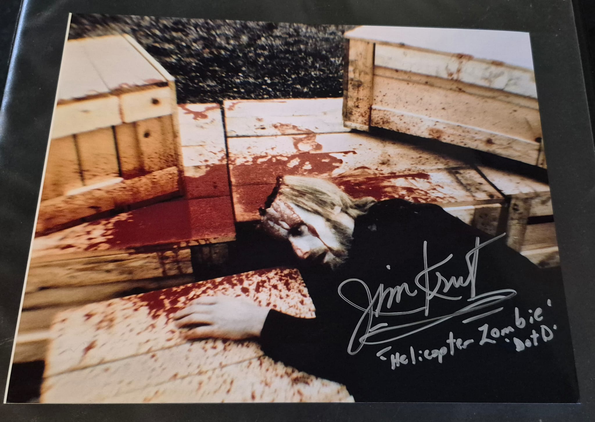 Featured image for “**Dawn of the Dead (1978) – Jim Krut Signed Helicopter Zombie Photograph – Original Autograph**”