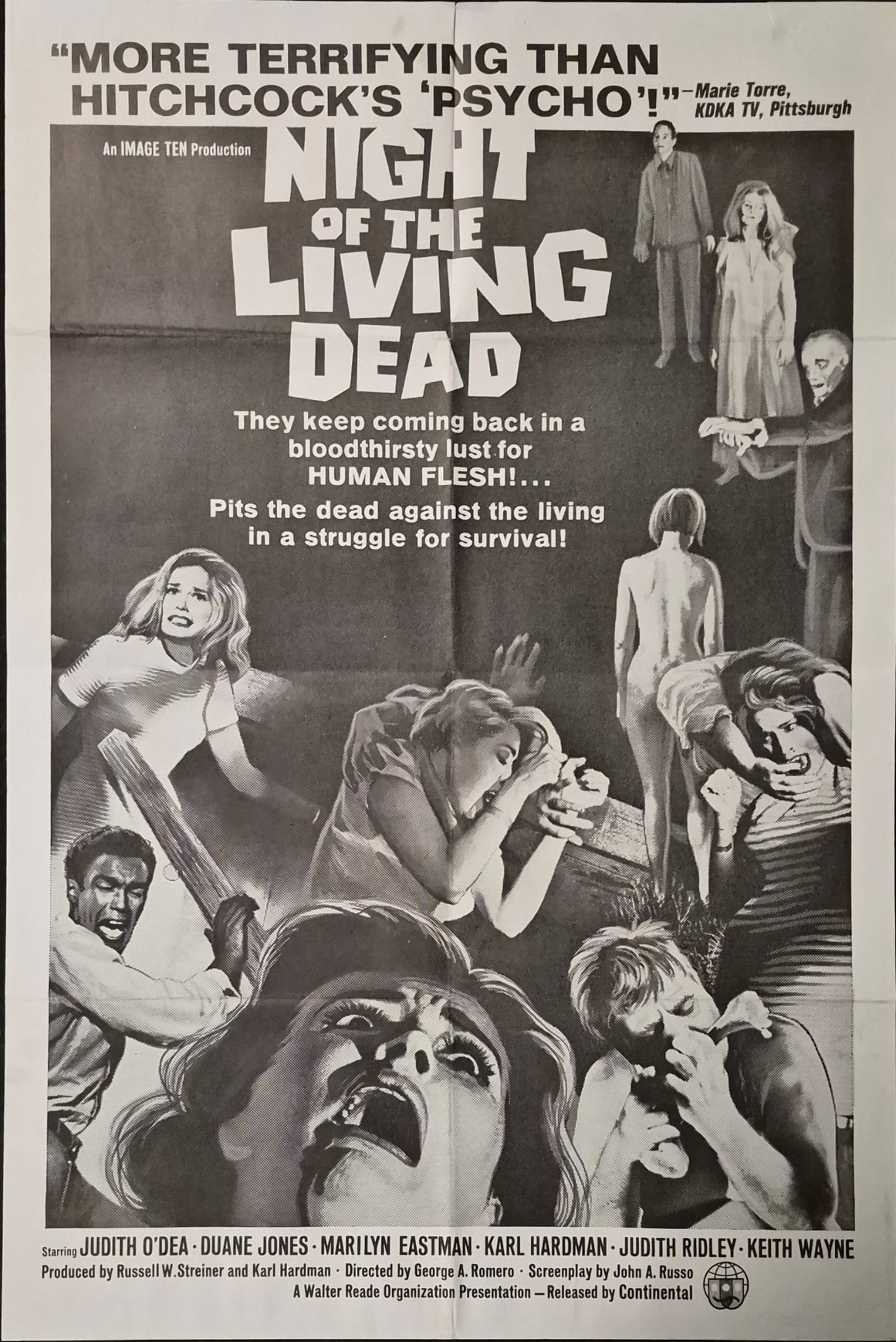 Featured image for “NIGHT OF THE LIVING DEAD (1968) – ORIGINAL VINTAGE US ONE SHEET MOVIE POSTER – MARIE TORRE REVIEW VARIANT – 27″ x 41″”